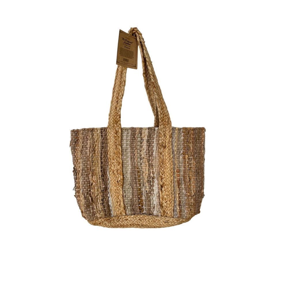 NWT Handwoven Recycled Leather & Virgin Jute Everyday Tote - Picture 5 of 13
